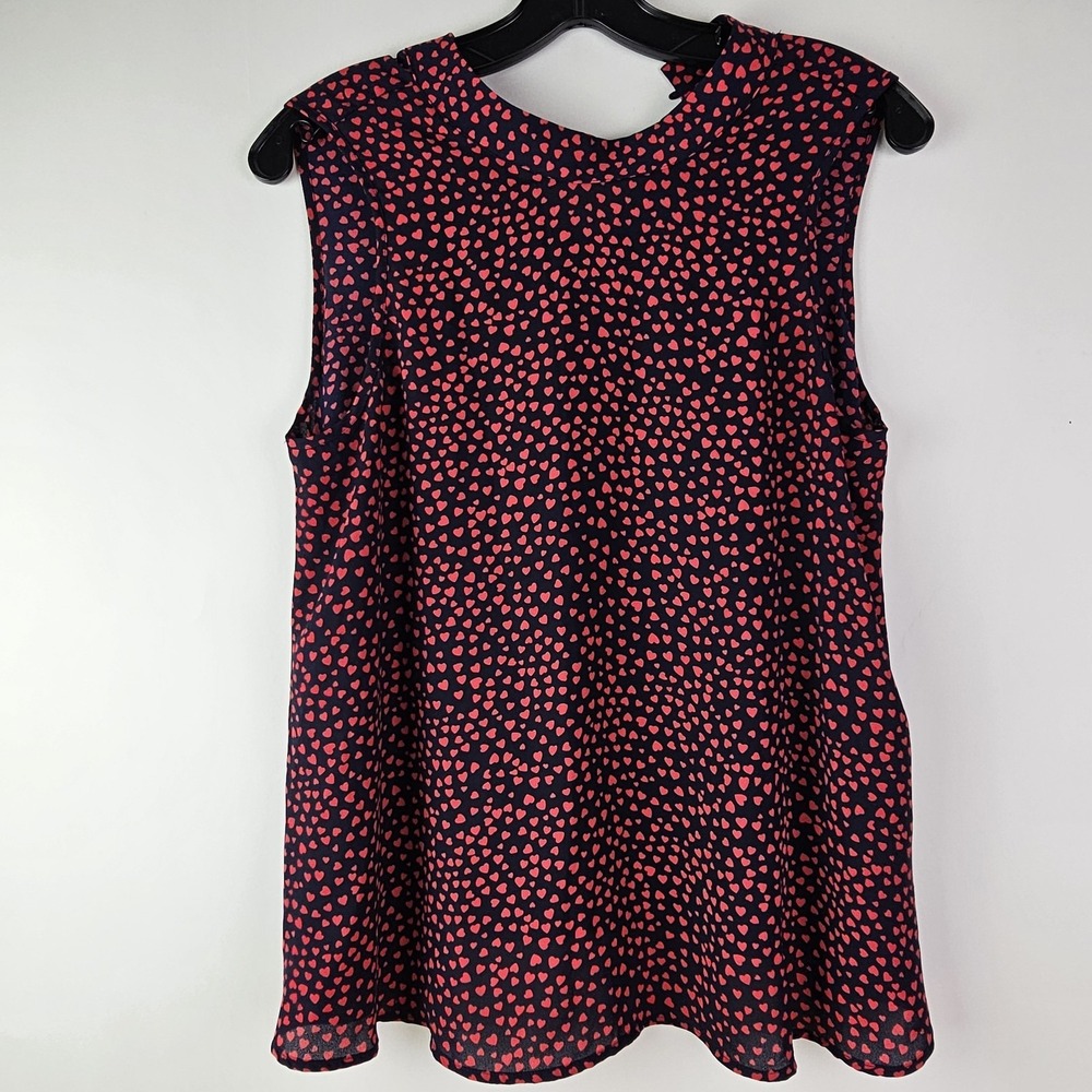 Jasmine & Juliana Red Blue Hearts Love Print Sleeveless Top Blouse Artistic M